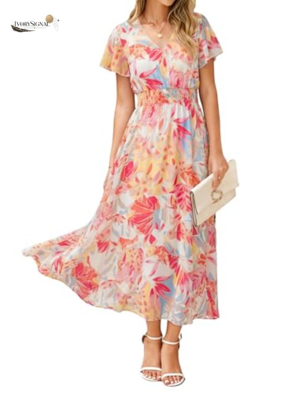 Womens Floral Maxi Dress Short Sleeve Boho Wedding Guest Chiffon